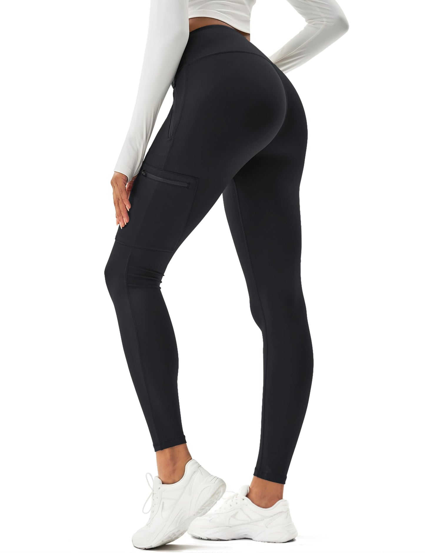 MAGCOMSEN Hiking Leggings Women Waterproof High Waist Cargo Pants with Pockets Outdoor Moisture Wicking Pants Black L