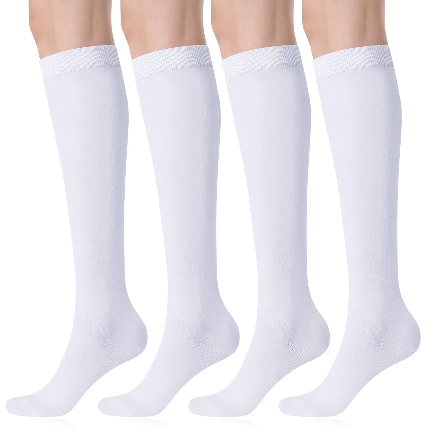 FITRELL 4 Pack Women's Knee High Socks Outdoor Sports Athletic Socks Casual Tube, White