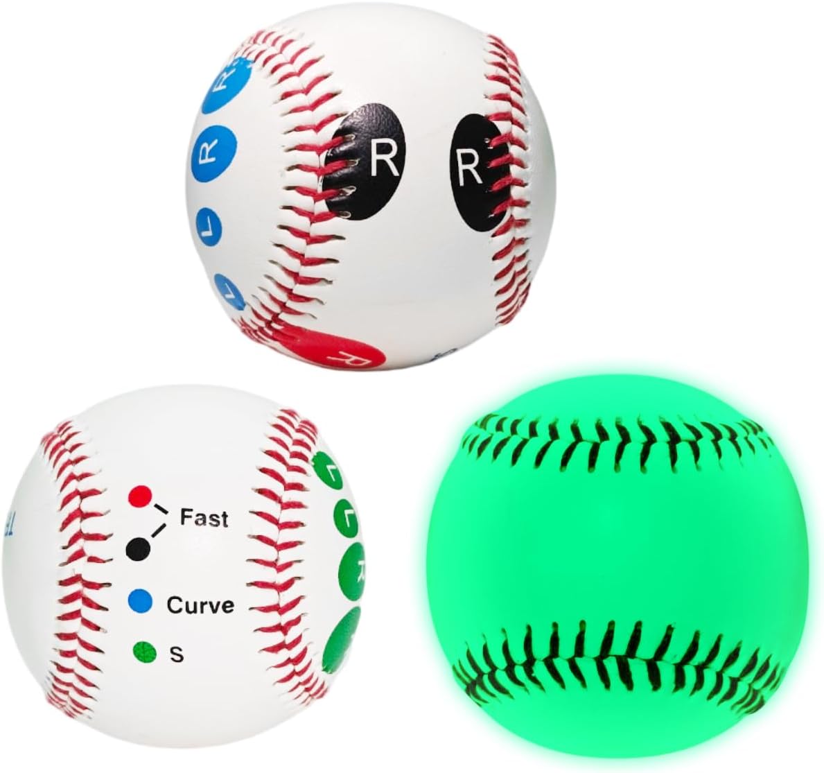 Skiennix Pitching Grip Trainers - 3-Piece Set with Glow in the Dark Baseball for Beginners