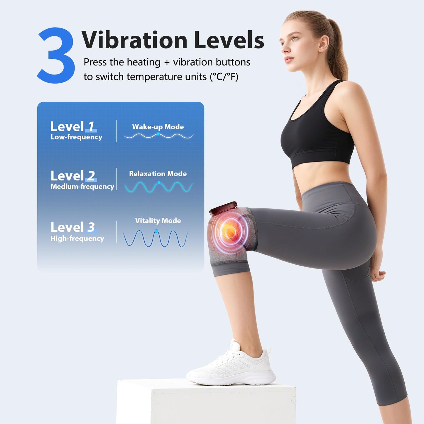 Heated Knee Massager, Foot Massager with Heat, Shoulder Massagers with Heat, Knees Warmers Wrap, 3-in-1 Vibration Heating Pad for Knee, Shoulder, and Elbow, Adjustable Size (Grey)