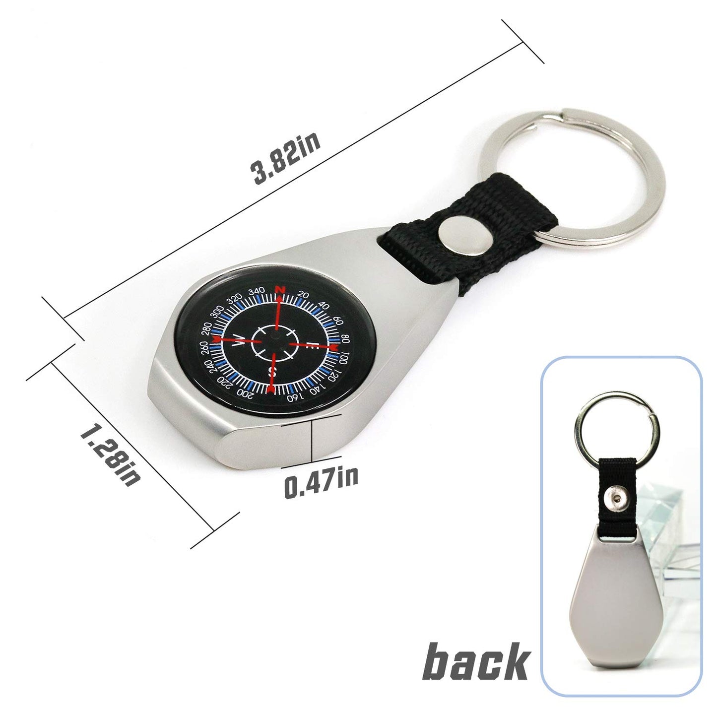 Keychain Pocket Backpack Compass Equipment, 2 Pack Key Ring Survival Mini Metal Compass, Bulk Compass for Men Kids Hiking, Suunto, Camping, Teacher