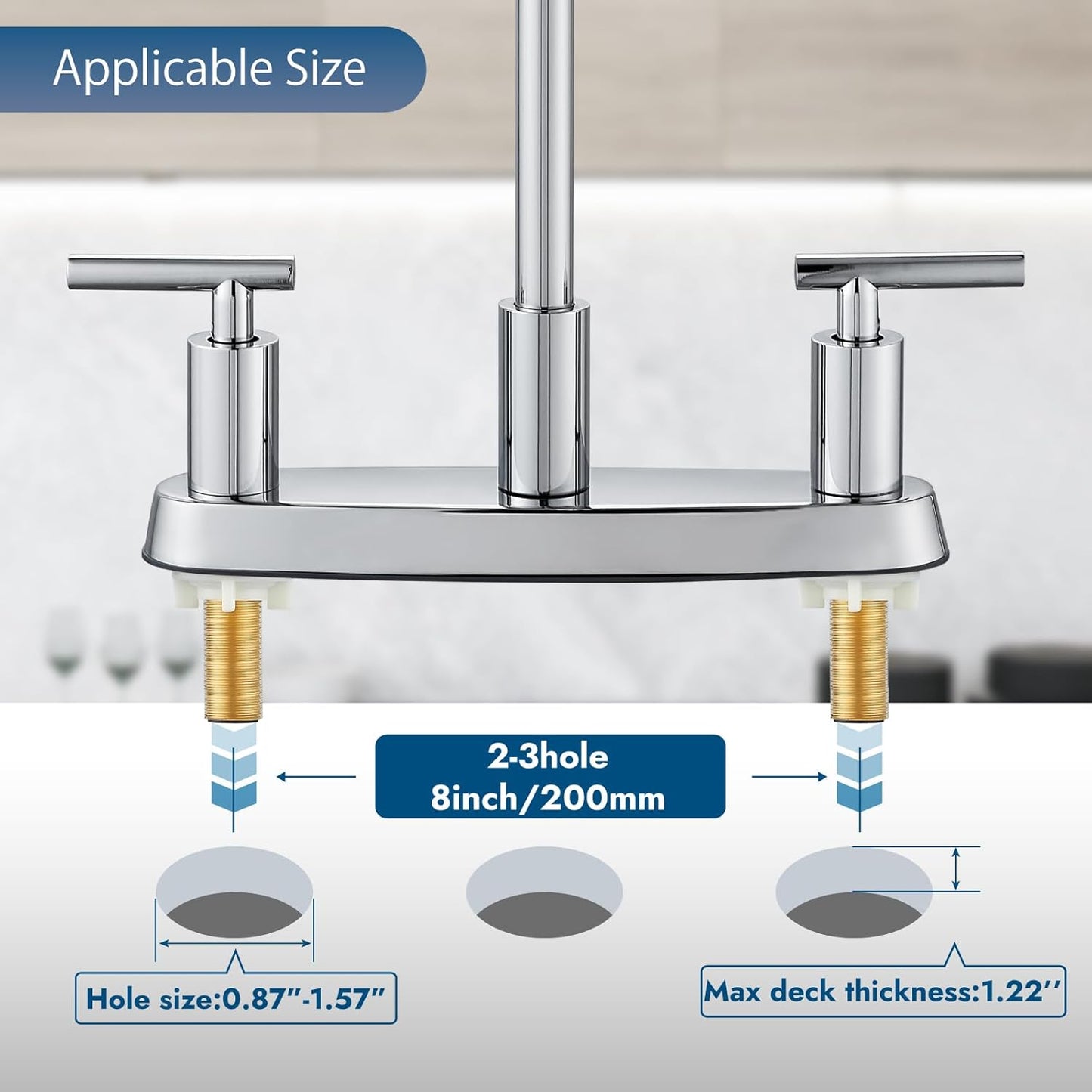 Brushed Nickel Kitchen Faucet with 360° Rotating Spout & Side Sprayer - 2 Handle, 8 Inch Centerset