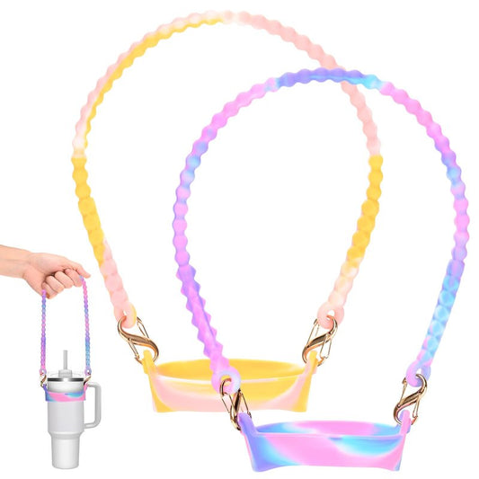 M METERXITY 2-PackWater Bottle Handle, 15.7 Inch Silicone Portable Water Bottle Sling Carrier, Holder with Straps for Stanley Cup/Most 8-40oz Cups Accessories [Pink Blue/Yellow Pink]