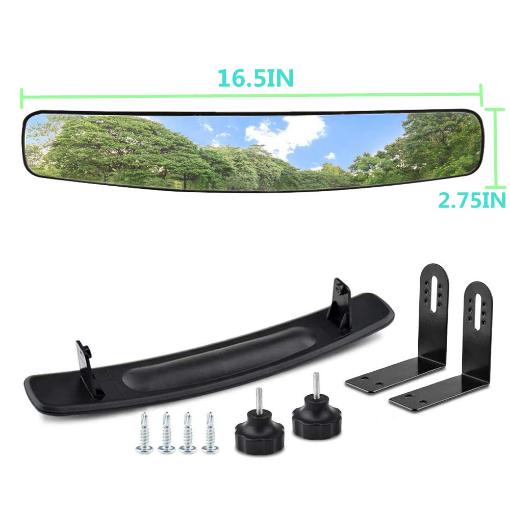 WLOOD Golf Cart Folding Side Mirrors and Rear View Mirror 16.5" Extra Wide Panoramic Golf Cart Mirrors Fits for Club Car EZGO Yamaha Combo Pack