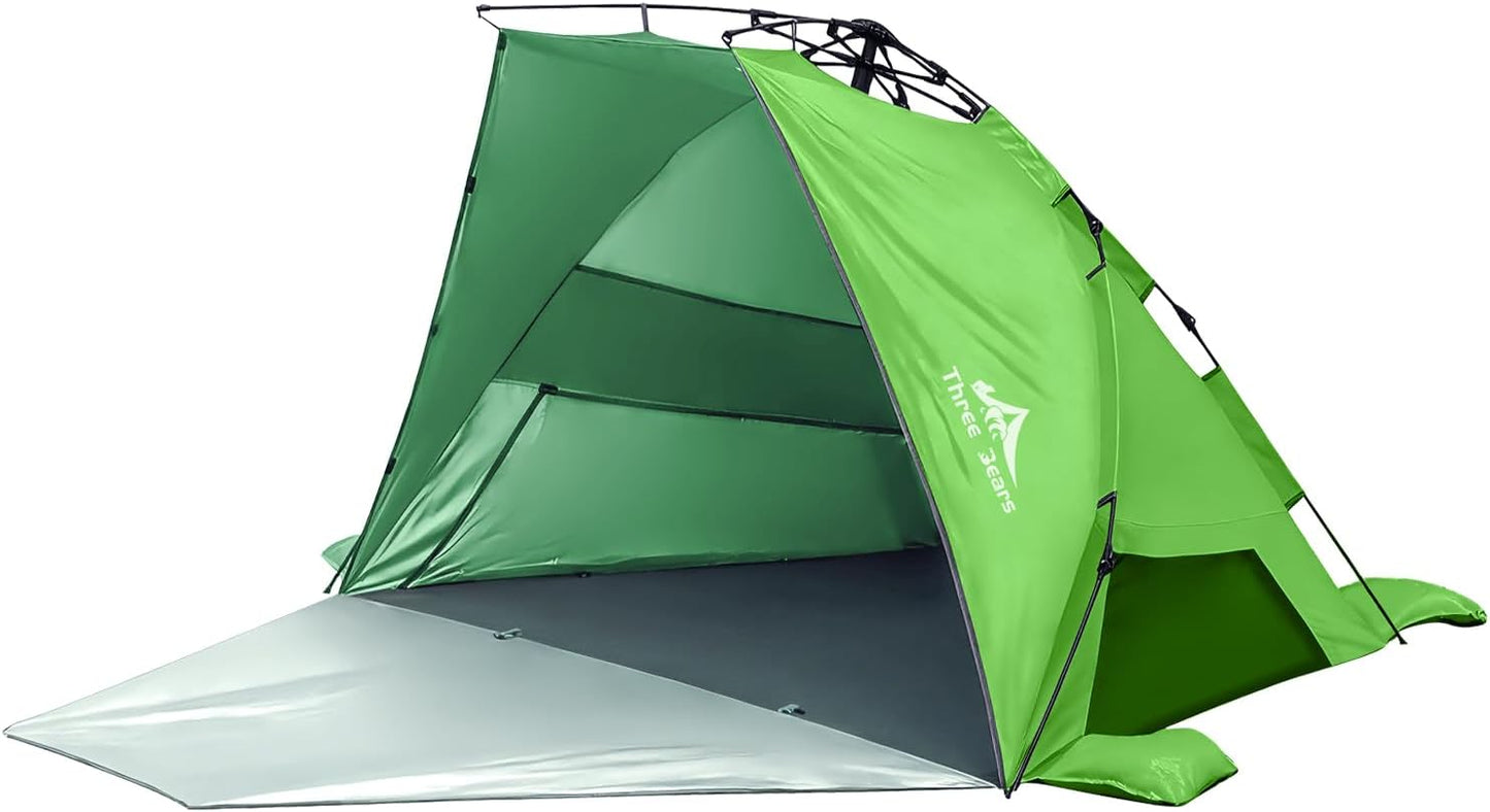 Three Bears Pop Up Beach Tent - Lightweight UV Protection Canopy for 3-4 People | Easy Setup, Green