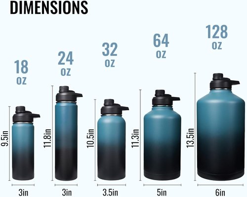 Fijinhom 24 oz Insulated Water Bottle - Durable 304 Stainless Steel | Keeps Drinks Cold & Hot, Blue & Black