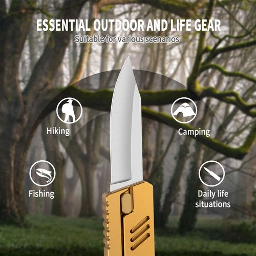 XXOK Pocket Folding Knife Multi functional EDC Aluminum Alloy Lightweight and Practical Outdoor knives Camping and Fishing Practical Small Knife (Gold)