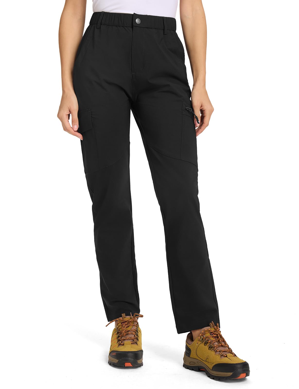TBMPOY Women's Hiking Cargo Pants Lightweight Water Resistant Quick Dry Fishing Camping Travel Work Pant with 6 Pockets Black L