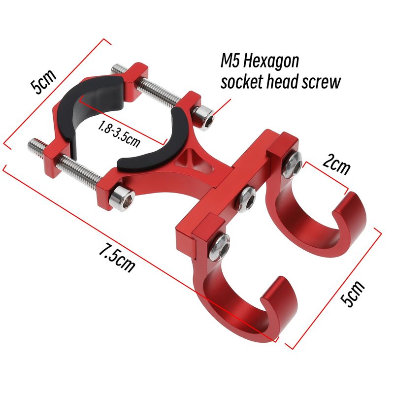 Create idea Aluminum Alloy Double Hook Holder for 18mm-35mm Handlebar Diameter Red