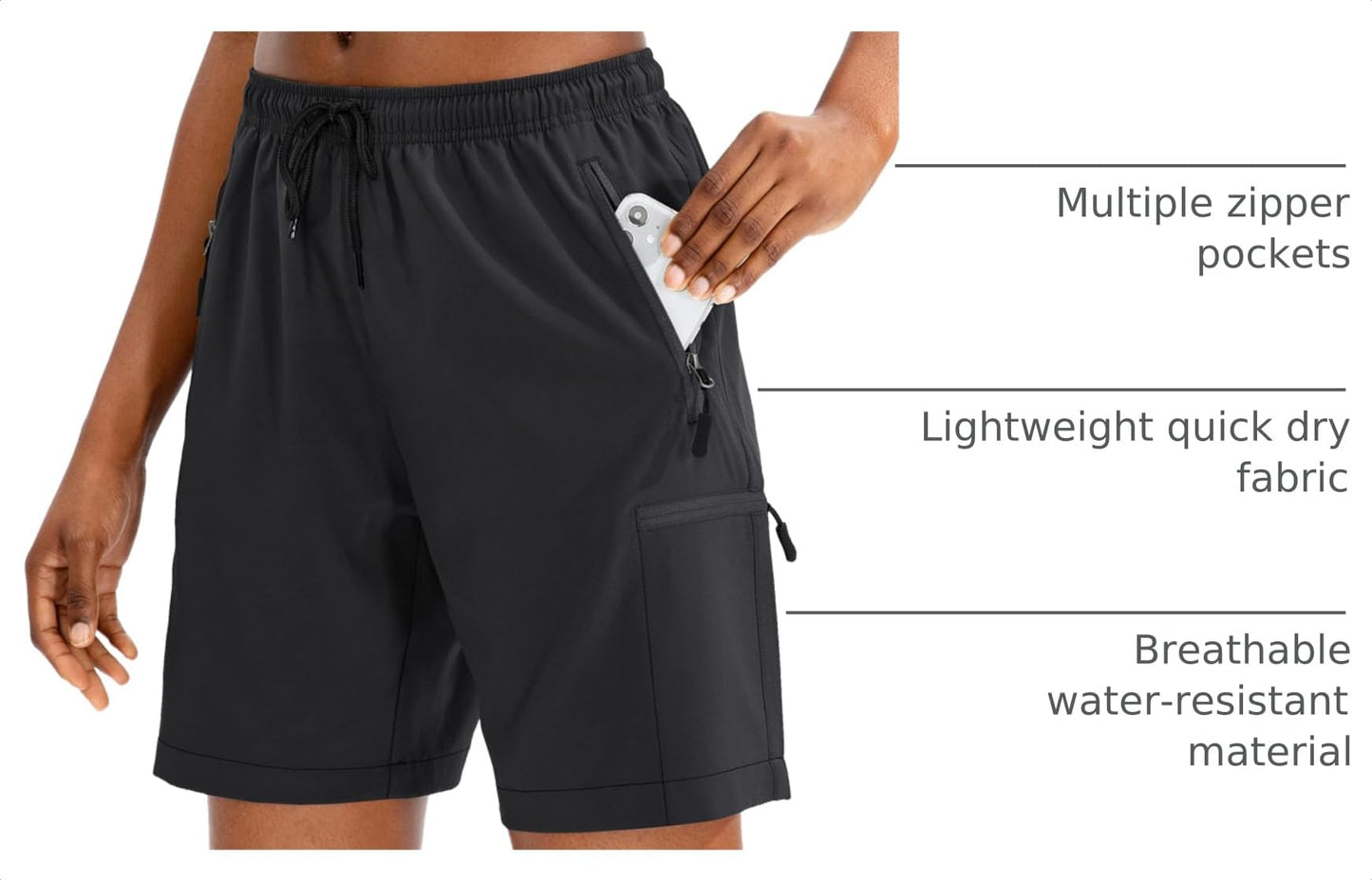 SANTINY Women's 5''/ 7''/9'' Hiking Cargo Shorts Zipper Pockets(Black_XL)