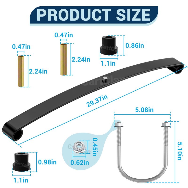CartClan Golf Cart Rear Leaf Spring Kit, Club Car DS Standard Rear Leaf Spring with Bushings Kit 2Pcs, Suitable for 1981-2016 Club Car DS Golf Cart, OEM#: 1010974, 1015583,1012180