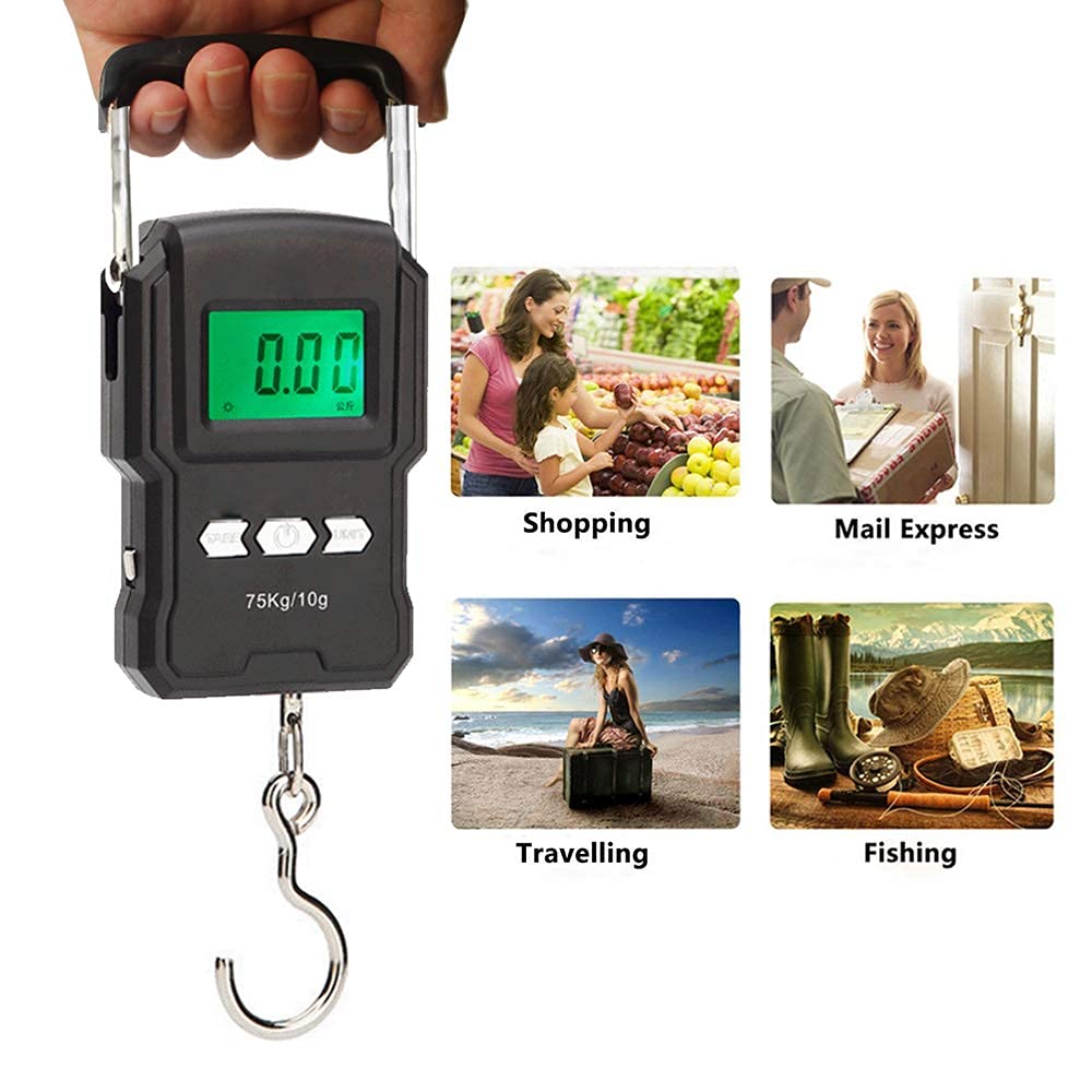 Skiennix Rechargeable Luggage Scale - Portable Digital Hook Scale with Measuring Tape, 165Lb, Black
