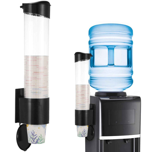 Disposable Paper Cup Dispenser, Pull Type Wall Mount Cup Holder for Water Cooler, Plastic Cup Organizer with Adhesive Plate & Screws for Home, Office, Hospital, Fit 5oz-7oz Cups