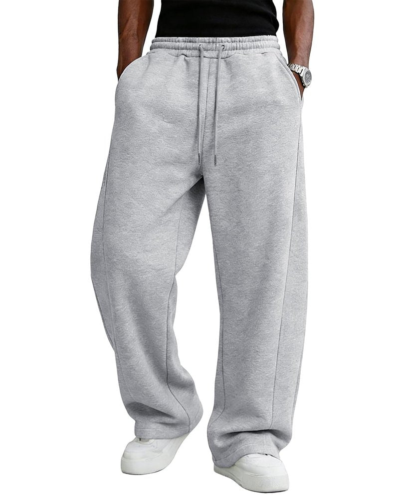 PIDO YOGA Men's Baggy Sweatpants Fleece Wide Leg Lounge Pants Drawstring Waist Loose Fit Cotton Jogging Sweat Pants with Pockets,Light Gray