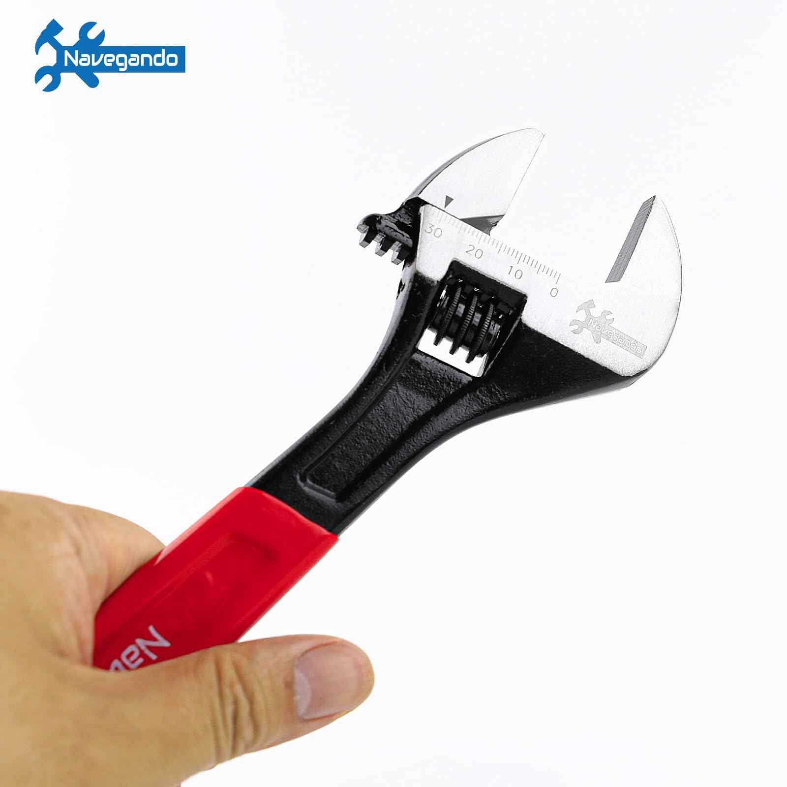 Navegando Adjustable Wrench Set, 3-Piece Adjustable Wrenches 6-inch, 8-inch, 10-inch, Extra-Wide Jaw and Soft Grip Wrench Set, for Automotive, Plumbing, Household Repairs