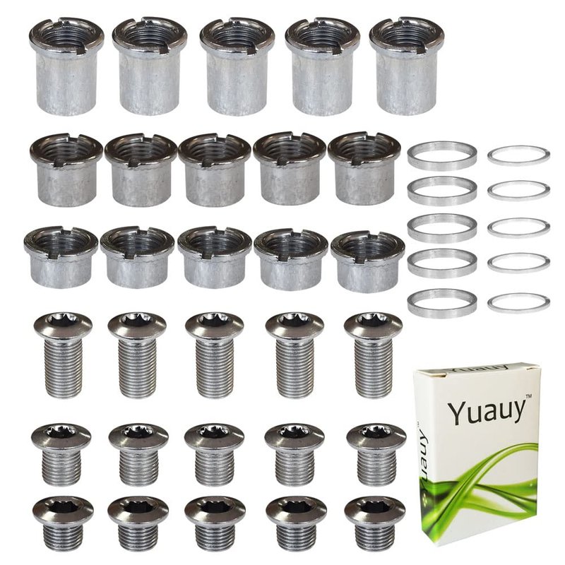 Yuauy 5 pcs for Each Single/Double/Triple Chainring Bolts Screws Disc Crankset Nuts Chainwheel + 10 pcs Washers Fit for Road Bike Mountain Bike MTB (25 pcs)