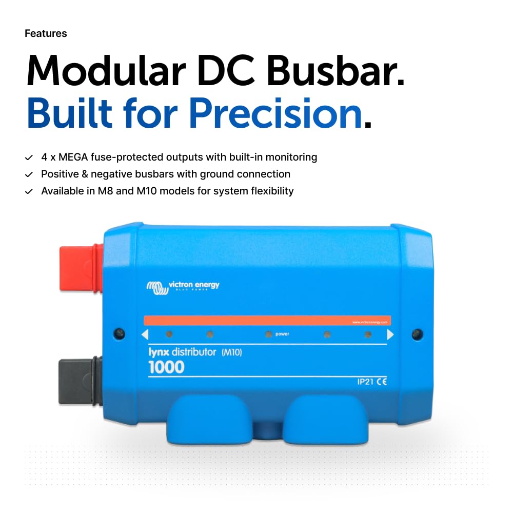 Victron Energy Lynx Distributor - Modular M10 DC Bus Bar with 4 Integrated Fuses