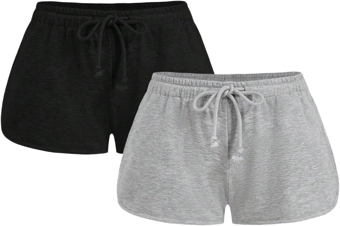 RoseSeek Women's Drawstring Waist Sweat Shorts - Low Rise Workout & Casual Lounge | 2 Pack