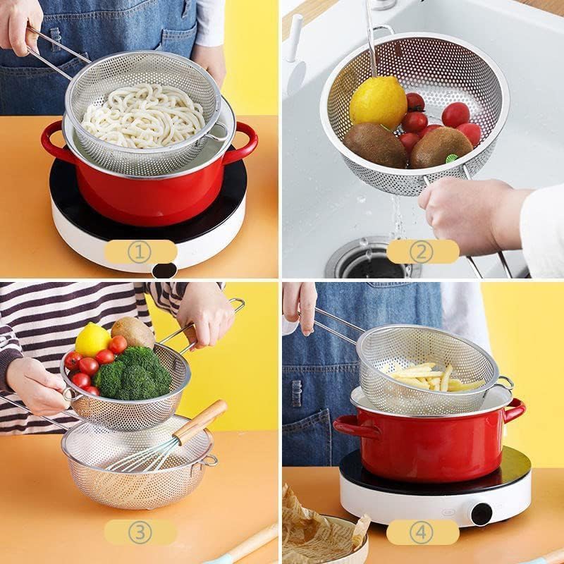 Stainless Steel Colander with Handle - Kitchen Strainer for Pasta & Vegetables