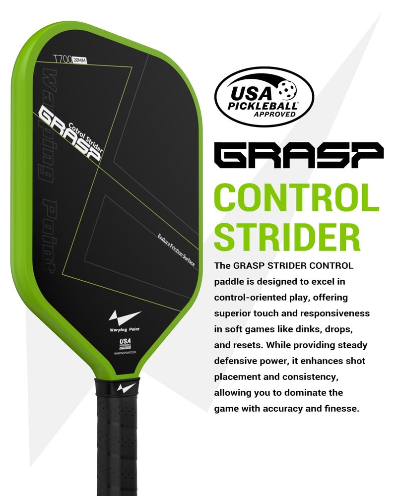 Warping Point Grasp Pickleball Paddle, T700 Raw Carbon Fiber Pickleball Racket with Endura Friction Surface,16mm Polymer Core, Edgeless Elongated Design, Ultimate Spin & Control, USAP Approved