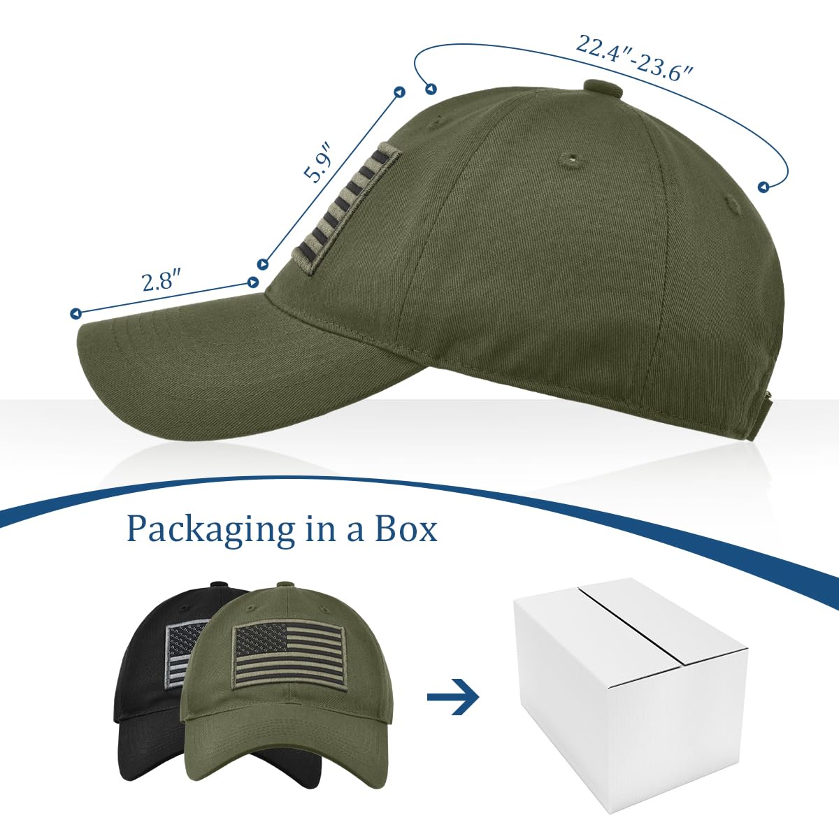 XCFWin 2 Pack American Flag Baseball Cap for Men Women Low Profile US Army Tactical Operator Military Plain Dad Hat (US, Alpha, One Size, Black ＆ Army Green)