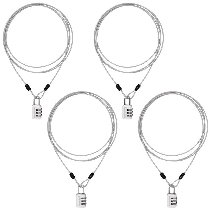 ZHMEINA 4PCS 6.6Ft Silver Long Security Cable Lock, 2.5mm Security Cables with Loops Double Loops Steel Bike Lock Cable Long Cables Locks Wire for Outdoor Clothesline Luggage