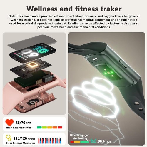 FITVII FINO 2 Slim Fitness Tracker - Smart Watch with Blood Oxygen & Sleep Monitor, IP68 Waterproof