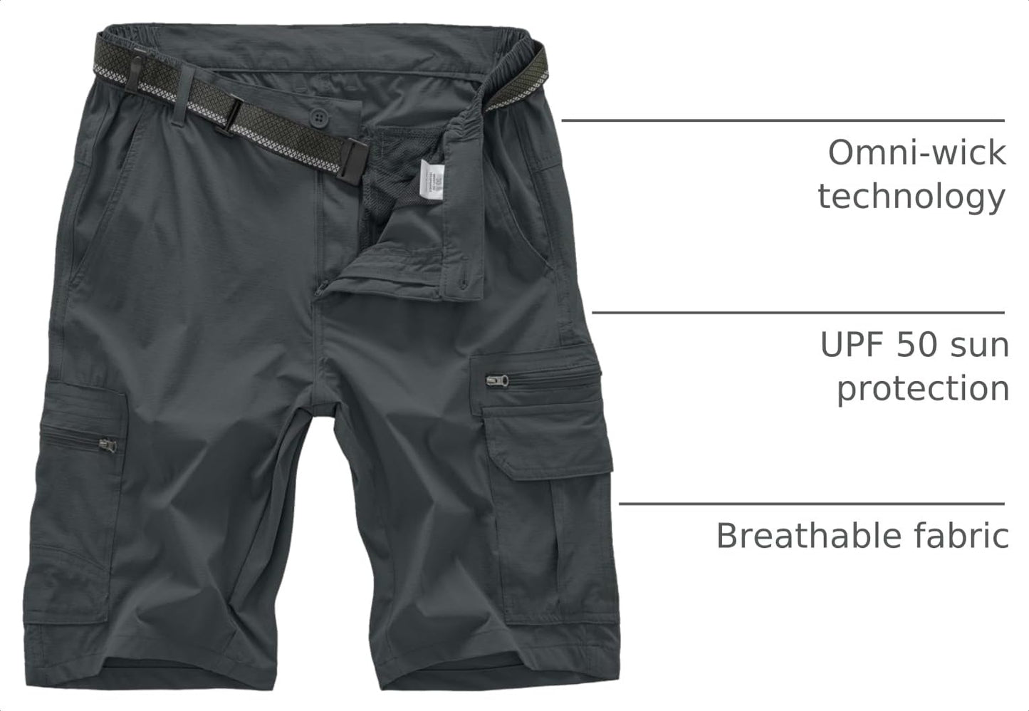 Jessie Kidden Mens Outdoor Casual Expandable Waist Lightweight Water Resistant Quick Dry Fishing Hiking Shorts (6222 Iron Grey 36)