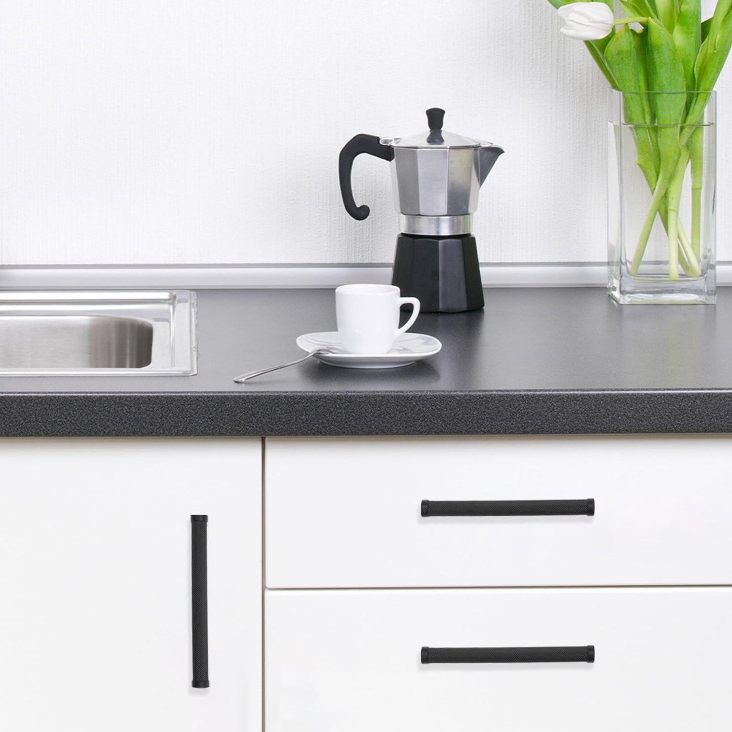 BUKOBYHE 20 Pack 5 Inch Matte Black Kitchen Cabinet Handles Knurled Cabinet Pulls Black Drawer Pulls Kitchen Hardware