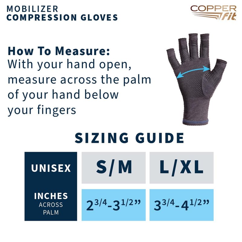 Copper Fit Mobilizer Hand Compression Gloves - For Men and Women (Small, Medium)