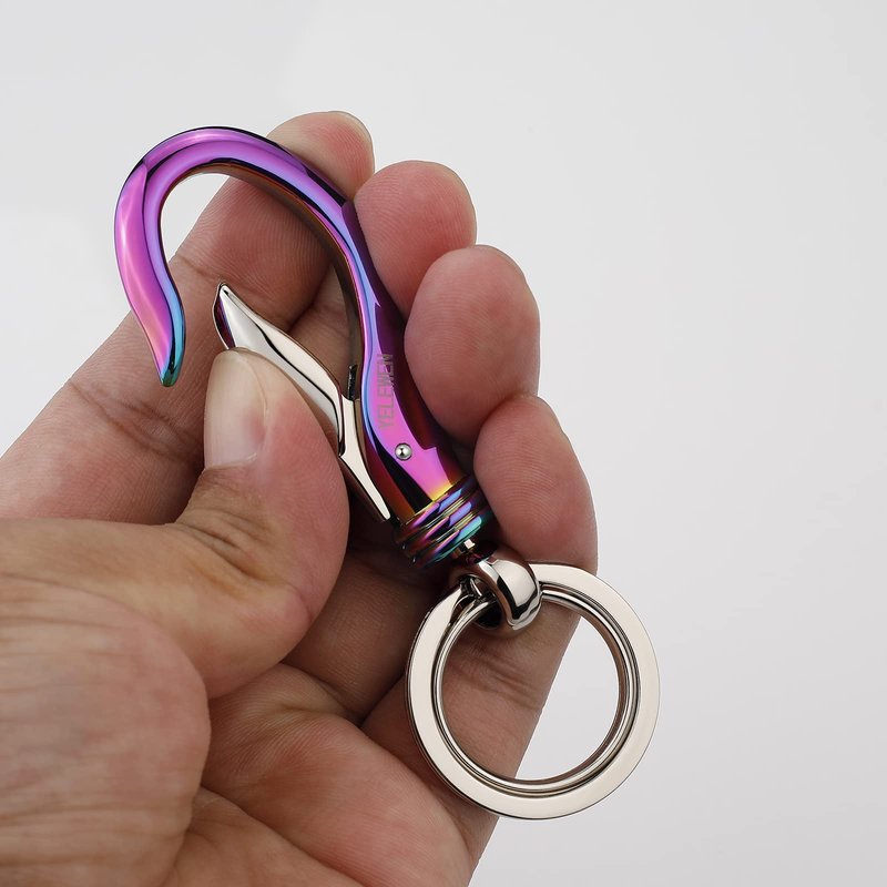Yelewen Car Keychain Carabiner Clip with 2 Key Rings Hooks Holder Wallet Purses Belt Loops Key Chains Dog Leash Keyring Heavy Duty Business Gift for Men Women Rainbow