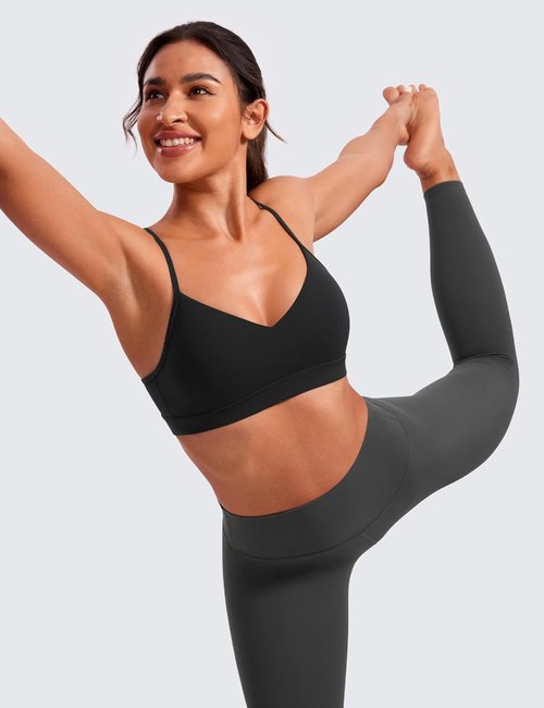 CRZ YOGA Butterluxe V-Neck Sports Bra for Women - Adjustable Straps & Padded Comfort | Basic Wireless Top