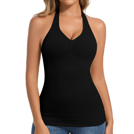 JOYSHAPER Shapewear Camisole With Built In Bra Compression Halter Tops for Women Tummy Control Shapewear Tank Top Padded Bras Black M