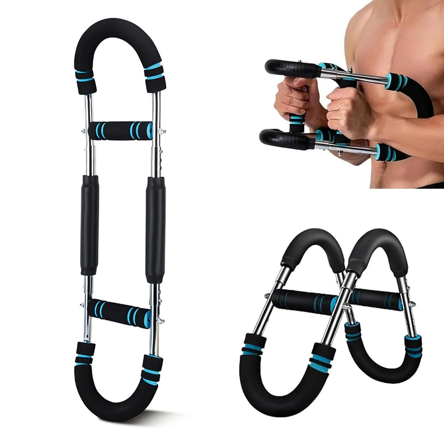 Workkeep Adjustable Power Twister Bar 40-100lb, Home Gym Chest and Arm Workout Trainer with Ergonomic Foam Grip, Portable Muscle Strength Enhancer – Blue