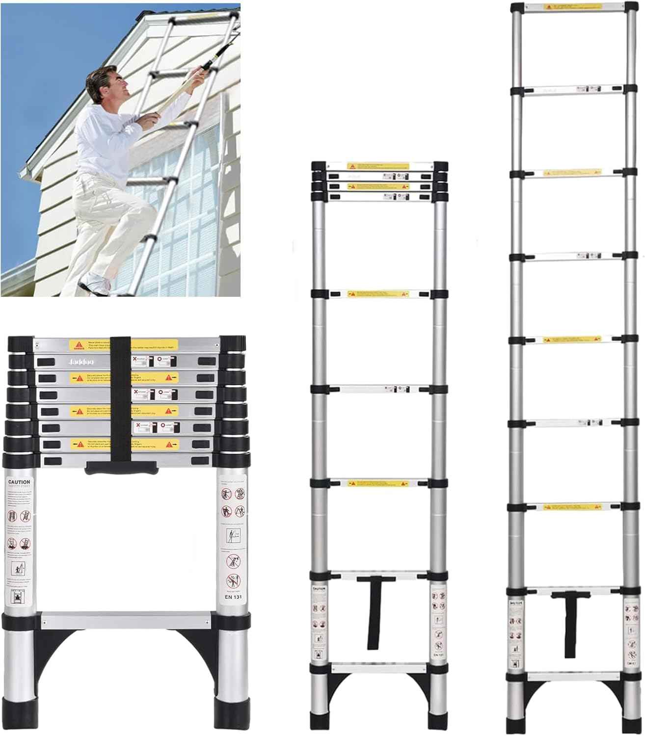 8.5 FT Telescoping Ladder - Lightweight Aluminum Extension Ladder with Stabilizers for Home & RV Travel