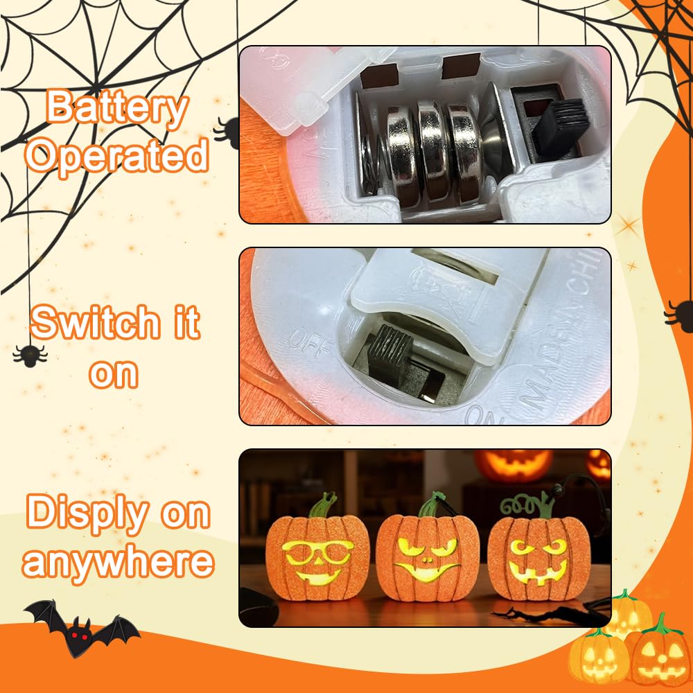 Schreckify Halloween Decorations Indoor 3PCS,Light Up Pumpkin Halloween Wooden Table Centerpieces Sign for Mantel Office Tabletop Tiered Tray