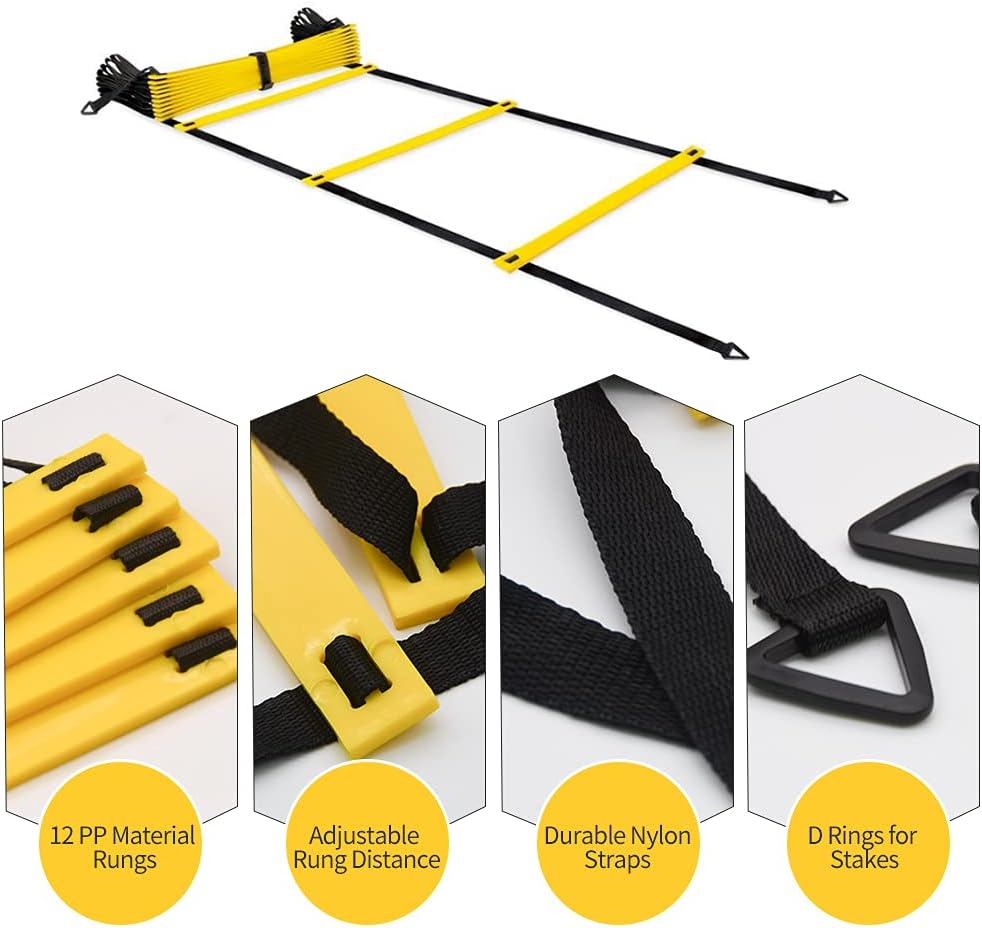 Skiennix Agility Ladder Set - 12 Rungs with Steel Stakes & Carry Bag for Speed Training | Soccer Fitness