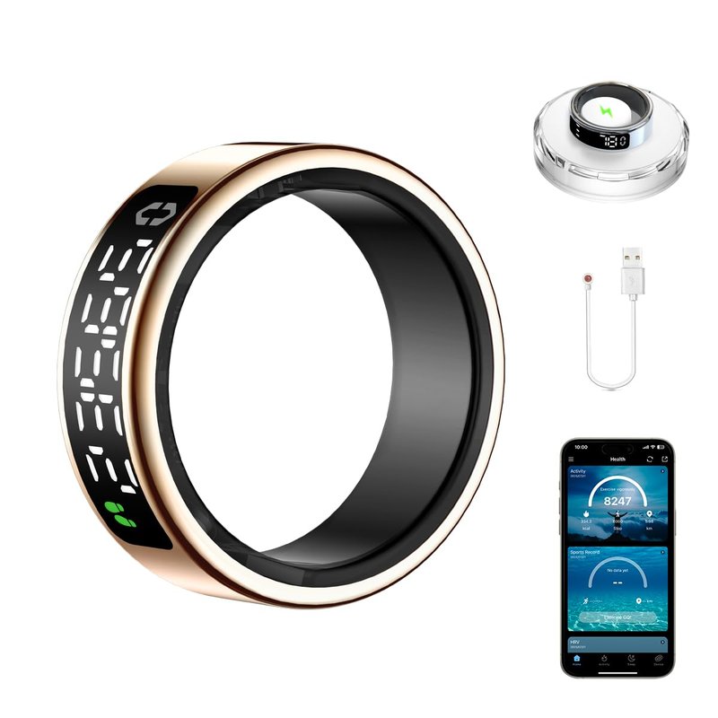 Smart Health Ring with Screen,for Women Men Fitness Tracker Heart Rate, Blood Oxygen, HRV, Sleep Monitoring, Step Counting, IP68 for iPhone and Android, No Subscription Fee (Black, 12#)