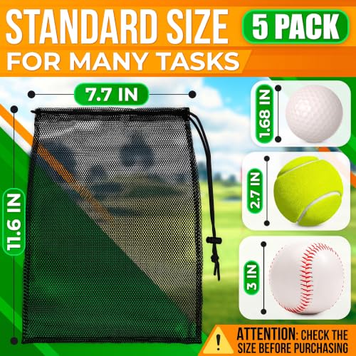 Mesh Drawstring Bags - 5 Pack Nylon Storage Sacks, 11.6 x 7.7 In - Black
