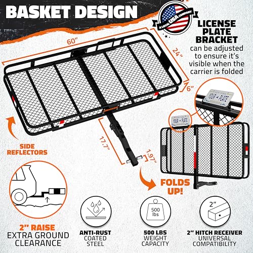 Heavy Duty Hitch Cargo Carrier 60"x24"x6" with Waterproof Bag