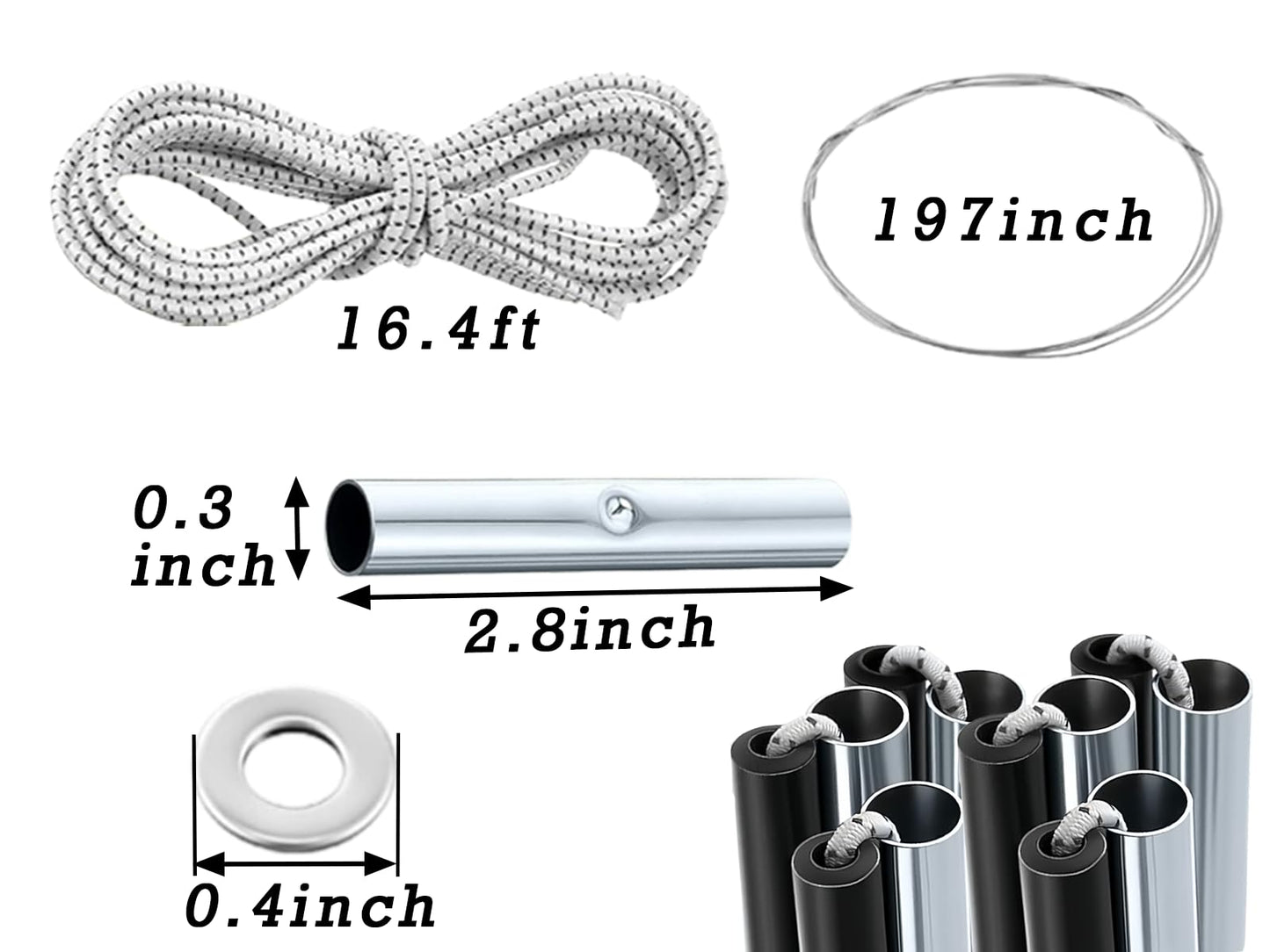 Luontgom 4 Set Tent Pole Repair Kit, Universal Nylon Tent Poles Replacement Kit with 4 Shock Cords, 24 Washers, 8 Metal Tubes and 4 Iron Lead Wire, Repair Accessories for Camping Hiking Backpacking