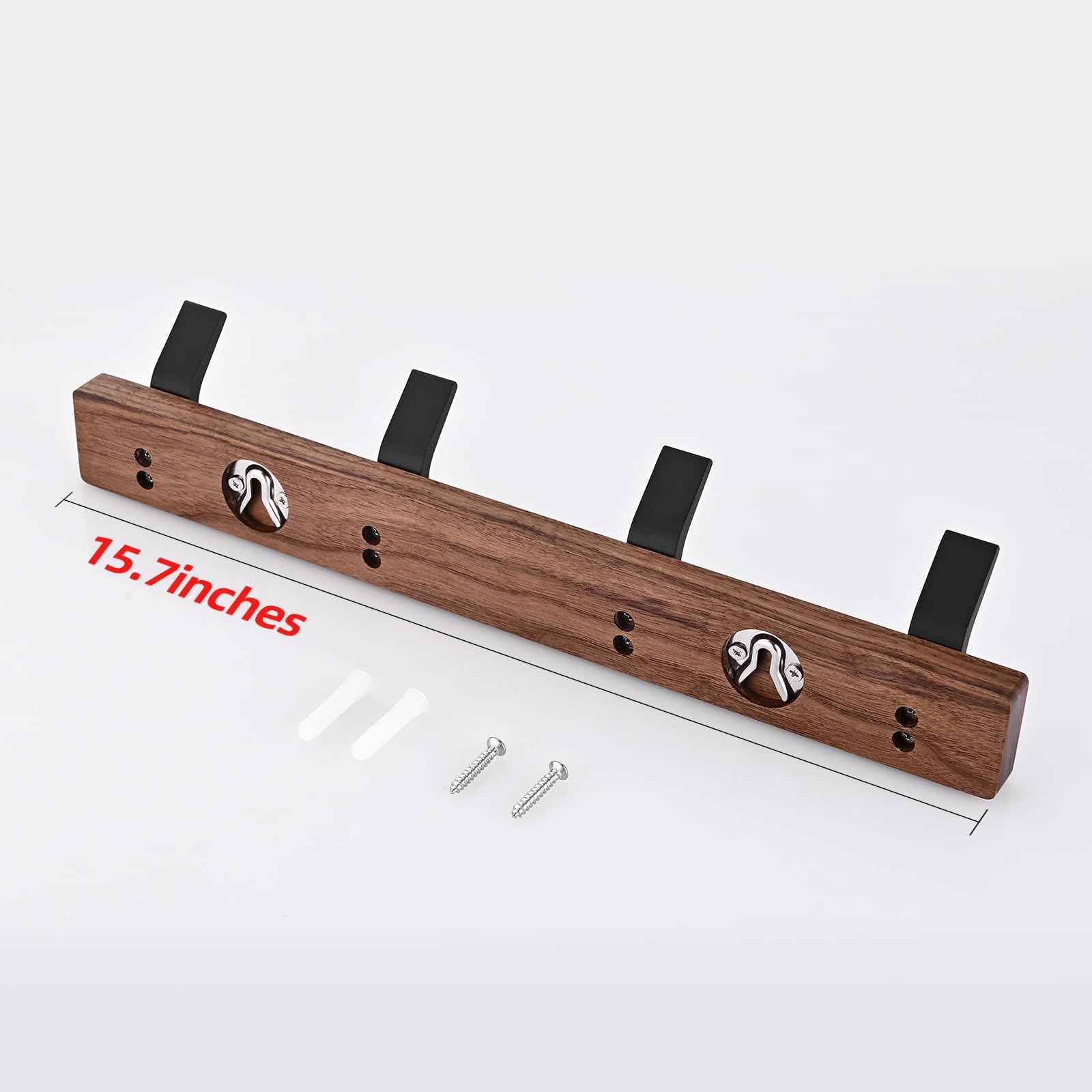 Jadorn Coat Rack Wall Mount - 15.7 Inches Walnut Wood Coat Hooks Coat Rack Wall Mount with 4 Hooks Black Aluminum Coat Hooks for Hanging Coat Hat Bag Hat Rustproof Coat Hanger
