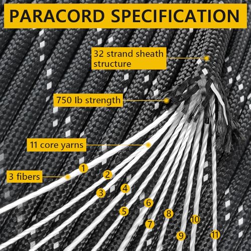 Reflective Paracord Rope - 100FT, 50LB Breaking Strength, Blue