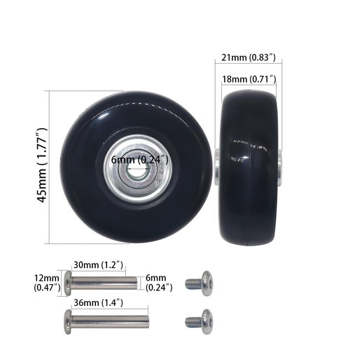 Diameter 1.8in Wear-Resistant Mute Luggage Suitcase Replacement Wheels Rubber Swivel Caster Wheels Repair Kits 4 Wheels