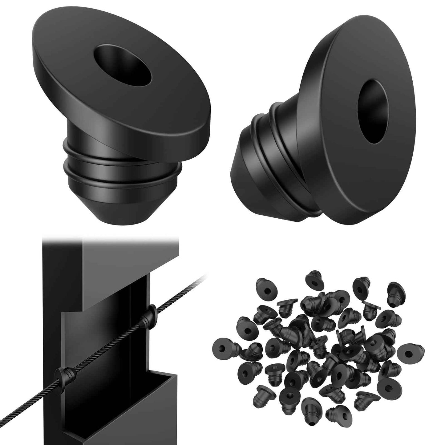 BLIKA 50 Pack 30 Degree Cable Railing Rubber Grommets for 1/8" 5/32" 3/16" Cables for Metal Cable Railing Posts, 30 Degree Angle Beveled Protector Sleeves, 1/8" Cable Railing Grommet, BL10-A