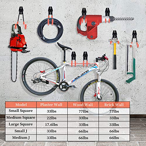 Garage Hooks Heavy Duty 14 Pack, Steel Garage Storage Hooks, Tool Hangers for Garage Wall Utility Wall Mount Garage Hooks and Hangers with Anti-slip Coating for Garden Tools, Ladders, Bulky Items