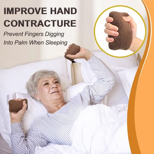 Zelen Palm Grip Protector for Hand Contracture Cushion Palm Splint Guard Finger Contracture Cushion with Elastic Band for Bedridden (Brown, 1 Pair)