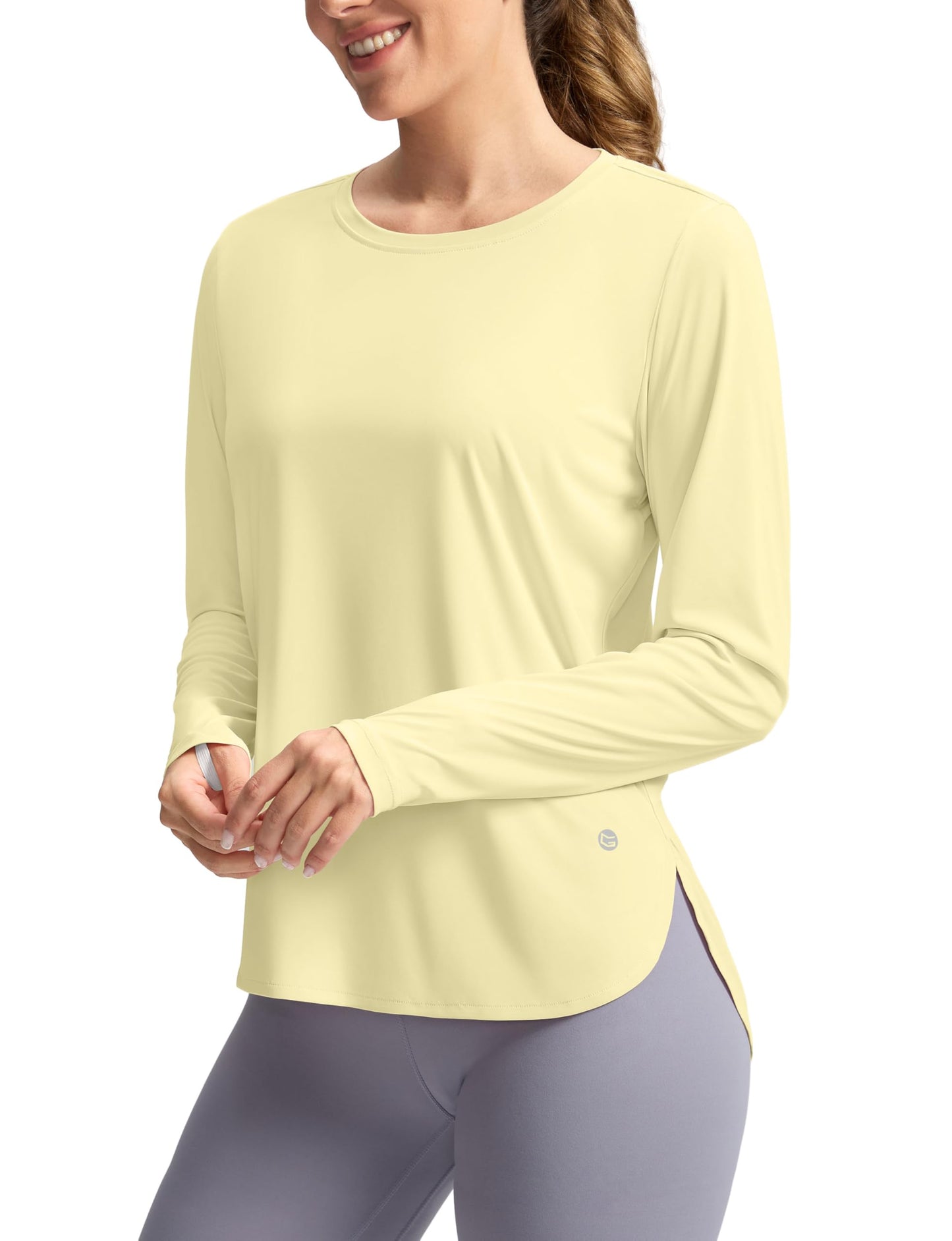 Women's Sun Shirts UPF 50+ Long Sleeve UV Protection Shirt Lightweight Quick Dry Workout Hiking Tops for Women(Light Yellow,M)
