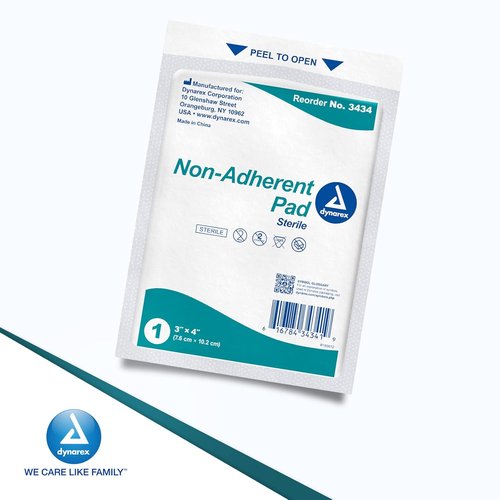Dynarex Non-Adherent Pads - Sterile & Soft Wound Care | Highly Absorbent, 3” x 4”, 100 Count