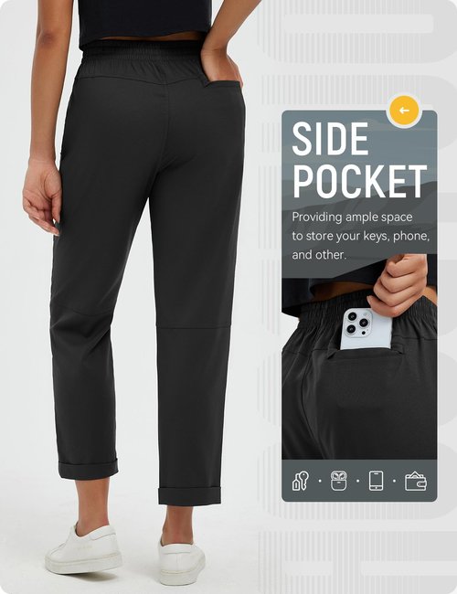 baleaf Women's Hiking Golf Pants Ripstop Waterproof Lightweight Quick Dry Zip Pockets Sun Protection Work Travel Camping Black M